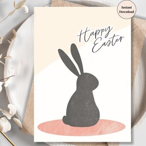 Minimalist Easter Bunny Card – Printable Modern Happy Easter Greeting with Neutral Silhouette, Scandinavian Spring Art for Adults | Art Card