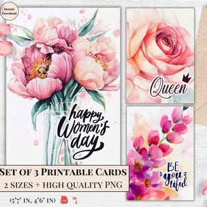Cartes imprimables élégantes pour la Journée de la femme - Cartes postales artistiques florales pour célébrer les femmes, téléchargement numérique pour elle, épouse, maman, petite amie, soeur