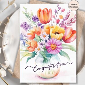 Floral Vase Graduation or Congratulations Card – Printable for Career Milestone, Graduation, Life Achievement | E card for Her, Wife, Friend