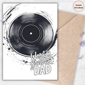 World’s Greatest Dad Vinyl Card – Father’s Day Printable for Music Collector, Black Grunge Record Gift, Digital Card for Dad | Gift for Dad