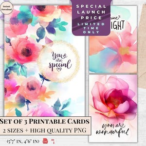 Conjunto de Saudações Florais Modernas - Cartões de Aniversário e Encorajamento para Imprimir - Presente Digital | Shine Bright Ecard | Você é Especial para ela Imprimir