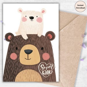 Cartão de abraço de urso Super Dad - Cartão doce para o Dia dos Pais das crianças, presente de abraço de urso para impressão, download digital instantâneo, ideia de presente para o melhor pai