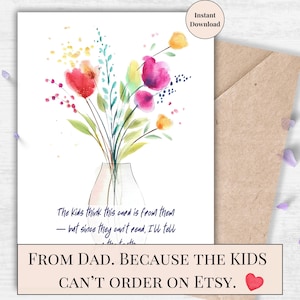 Mother’s Day Card from Husband – Funny Printable Card for Wife – Digital Download with Watercolor Floral Design | Gift from Kids to Best Mom
