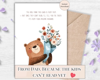 Funny Bear Mother's Day Card from Dad: Printable Wife Gift (Digital Download)