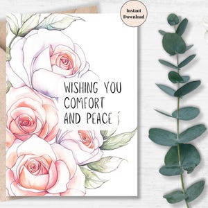 Carte de sympathie rose pâle - Imprimable numérique pour la perte d'une mère, d'une grand-mère ou d'une amie, deuil doux et note de réconfort | Imprimez à la maison