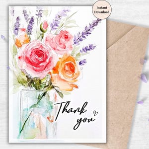 Flower Arrangement Thank You Card – Rustic Watercolor Printable for Gardeners, Bridesmaids, Teachers or Friends | Thoughtful Gift for Her