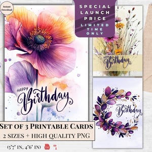 Cartão de aniversário de flores Cartão de felicitações para impressão | Cartão de feliz aniversário para ela | Download digital | Ecard de aniversário | Download instantâneo Ecard