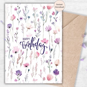 Soft Wildflower Birthday Card – Minimalist Floral Printable for Calm, Gentle, and Nature-Inspired Celebrations of Mom, GrandMa, Sister, Aunt