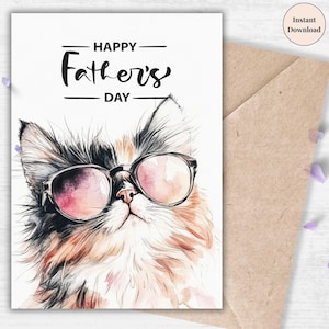Funny Cat Dad Father’s Day Card – Cool Kitty with Sunglasses, Printable Pet Card for Cat Lovers, Instant Download Gift | Cool Cat for Dad