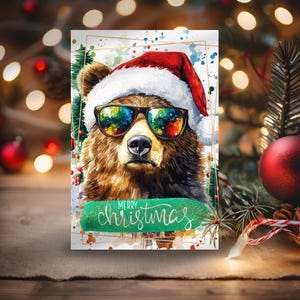 Carte de Noël imprimable | Animaux mignons | Cartes de Noël | Noël PNG | Carte postale festive | Téléchargement instantané | postale d'ours | Cartes drôles | Noël