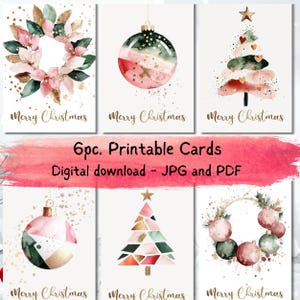 Druckbare Weihnachtskarten Bündel 6st | Aquarell moderne Illustrationen | Festliche Gruß Ecard | Sofortdownload | Weihnachtskarte
