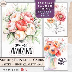 Tarjetas de agradecimiento imprimibles: "Eres increíble" - Tarjeta de agradecimiento floral en acuarela - Descarga digital - Regalo de aliento para tu esposa o amiga