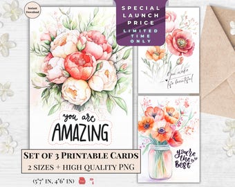 Floral Watercolor Thank You Cards: Appreciation Gift Set (Digital Download)
