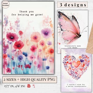 Paquete de 3 diseños de tarjetas de felicitación para abuelos / Tarjetas de felicitación para imprimir / Tarjeta electrónica para el mejor abuelo / Gracias y te amo / Descarga digital