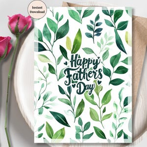 Cartão de Feliz Dia dos Pais com Verduras – Cartão Minimalista em Aquarela para Imprimir para o Pai, Presente Digital de Dia dos Pais Inspirado na Natureza | Presente para o Pai