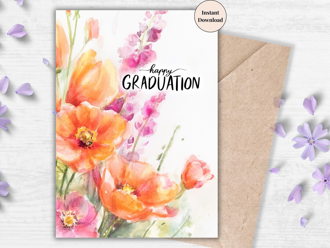 Bold Floral Happy Graduation Card – Vibrant Printable for Graduation ...