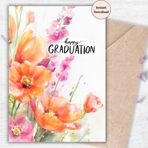 Bold Floral Happy Graduation Card – Vibrant Printable for Graduation & School Completion, Artistic Design, Instant Download for Daughter