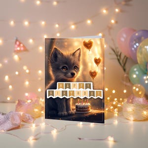 Carte d'anniversaire | Animaux mignons | Jour de naissance d'un bébé loup | Carte de voeux imprimable | Joyeux anniversaire | Carte d'anniversaire | Téléchargement instantané | Carte postale