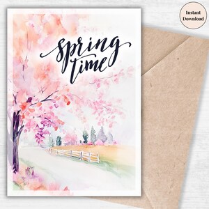 Carte printemps fleurs de cerisier - voeux floral numérique, cadeau de Pâques imprimable pour fille, tante, amoureux de la nature | Carte postale aquarelle pour elle