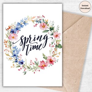 Frühlingskranz Druckbare Karte - Digitaler Blumengruß, Ostergeschenk für Schwester, Freund, Sofort Download Kunst für Sie und Ihn | Papa oder Mama