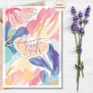 Tarjeta de agradecimiento artística abstracta: diseño moderno de pinceladas imprimible para diseñadores, creativos, clientes, compañeros de trabajo o ocasiones especiales.
