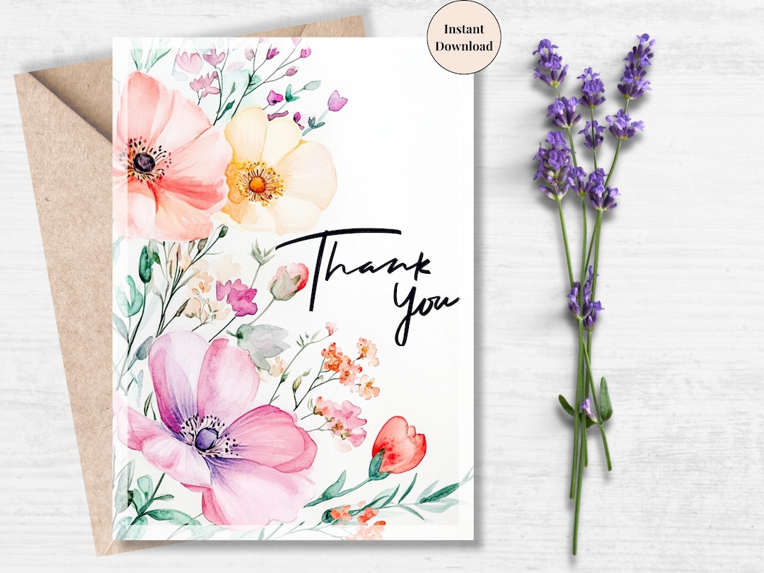 Watercolor Wildflower Thank You Card: Printable Floral Art (PDF & PNG ...