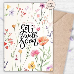 Wildflower Get Well Card – Hand-Painted Botanical Printable for Nature Lover and Gardener | Thoughtful Gift for Her | Instant Download Ecard