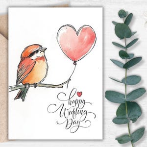 Afdrukbare bruiloft vogel en ballon - unieke liefdesgroet, romantisch verlovingscadeau, digitale huwelijksaandenken, instant download | Fijne bruiloft