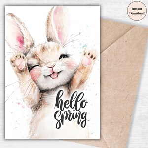 Carte de voeux joyeux lapin printanier - Pâques imprimable avec un lapin rigolo - carte de Pâques numérique pour enfants, amis, maman ou papa, oeuvre d'art pour elle ou lui