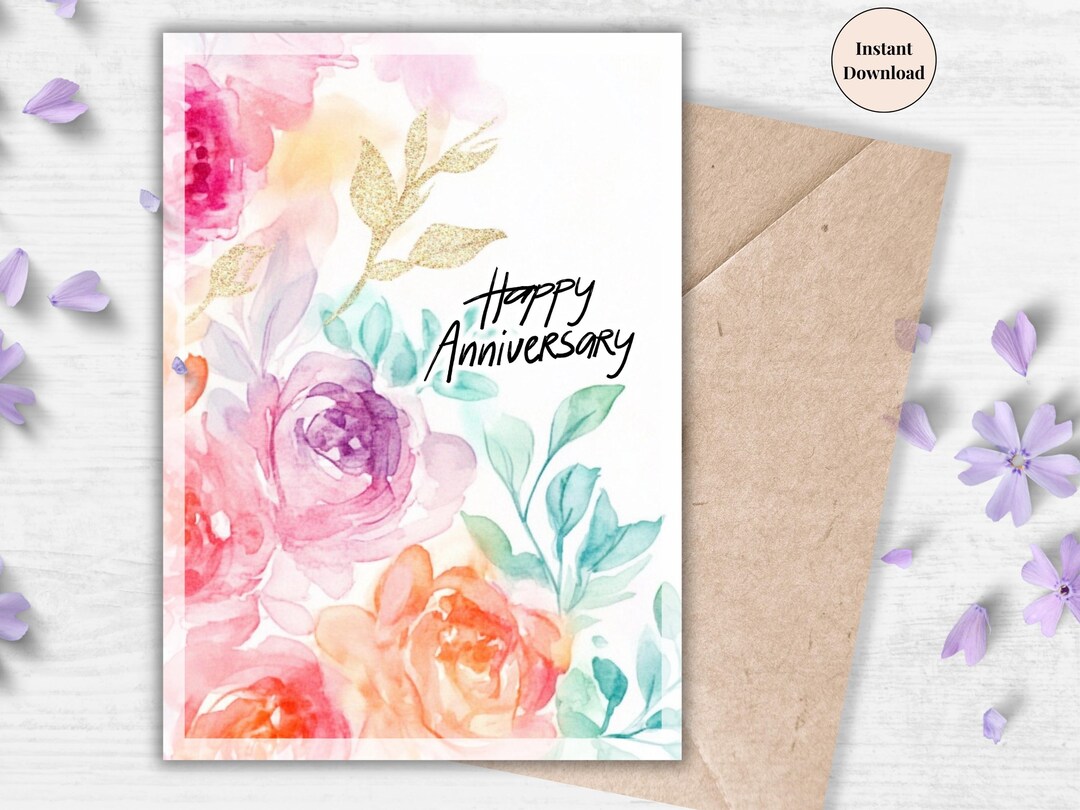 Watercolor Pastel Anniversary Card – Artistic Printable With Soft ...