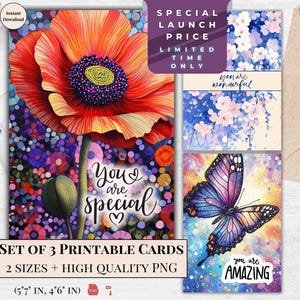 Druckbare Grußkarten mit Zitate | 3er Set Motive | Digitaler Download | Sie sind etwas Besonderes Erstaunlich | Florale künstlerische Design-E-Karten