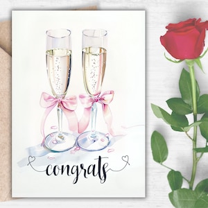 Congrats Champagne Printable - Wedding Celebration Card, Engagement Party Greeting, Elegant Newlywed Keepsake, Digital Download Pink E-card