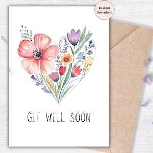Heart-Shaped Get Well Card with Wildflowers – Uplifting & Playful Printable for All Ages | Thoughtful Gift for Him or Her, Friend or Family