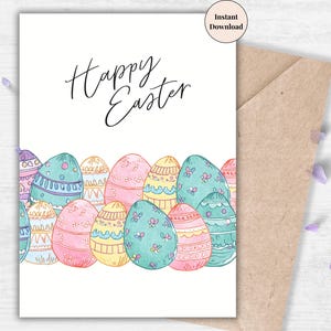 Hand-Drawn Easter Egg Card – Printable Pastel Happy Easter Greeting, Whimsical Coloring-Style Design for Kids, Families & Classrooms