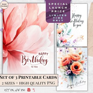 Pastelkleurige verjaardagskaart - afdrukbare gelukkige verjaardagskaart met pioenrozen | Instant bloemdessin voor haar downloaden | minimalistische bloemen