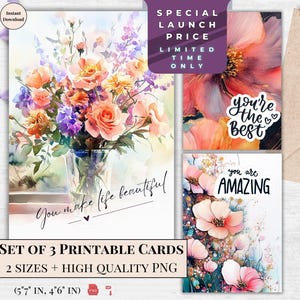 Set jubileumkaarten: elegante pioenrozenkunst - digitaal bloemencadeau voor vrouw of moeder, je bent geweldig e-card, direct downloaden | Het beste voor haar