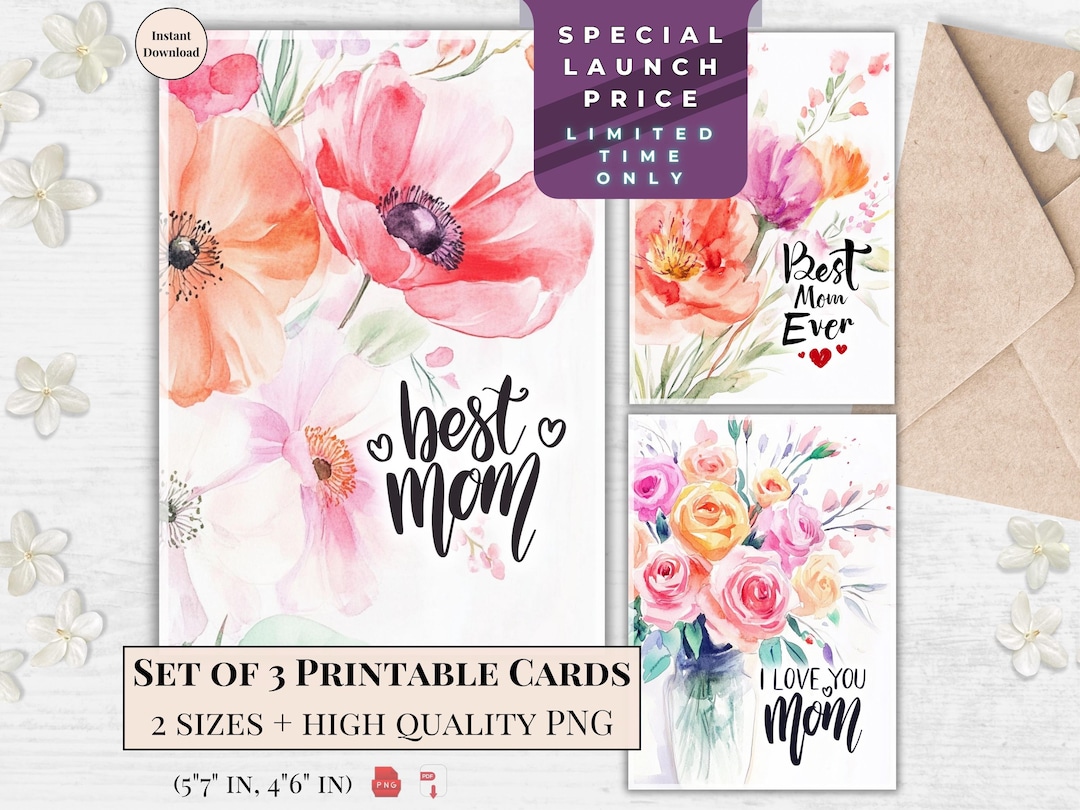 Floral Mom Card Set: Printable Watercolor Cards (digital Download) - Etsy