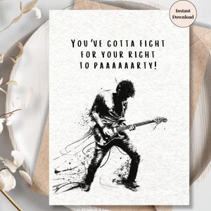 Funny Rock Birthday Card for Him – Beastie Boys Inspired Party Card, Electric Guitar Art, Gift for Brother, Dad, or Friend Who Loves to Rock