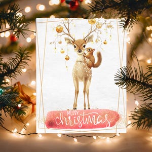Carte de Noël d'écureuil de | Salutation d'animal de vacances de Woodland | Aquarelle magique imprimable | Carte virtuelle de voeux de Noël | Ami de la forêt de Noël