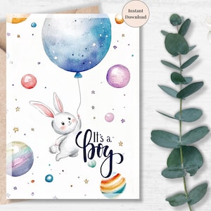 It’s a Boy Space Bunny Card – Adorable Outer Space Theme Baby Boy Announcement, Instant Download for New Mom, Dad, Future Parent, Print home