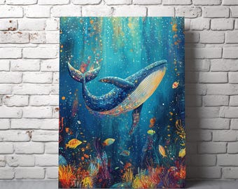 Underwater Whale Illustration Printable Wall Art - Ocean Scene Painting, Marine Life Digital Print, Whimsical Sea Decor Download 24