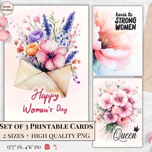 Cartes postales imprimables pour la Journée de la femme : remerciement élégant pour maman, soeur, amie, reine, cadeau d'émancipation féminine, coffret numérique pour femmes fortes