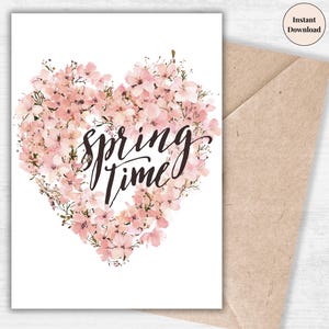 Carte coeur fleurs de cerisier - voeux de printemps romantique, cadeau de Pâques imprimable, carte florale pour petite amie, femme, maman, tante | E-carte pour elle