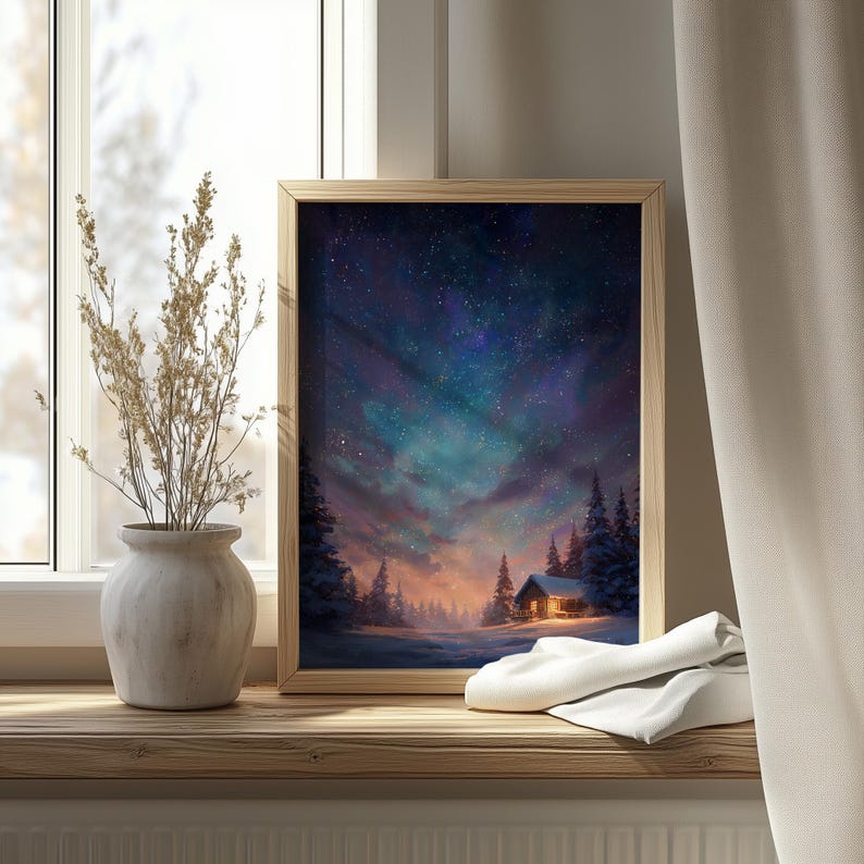 Peaceful Starry Snowy Night Printable Wall Art - Winter Forest ...