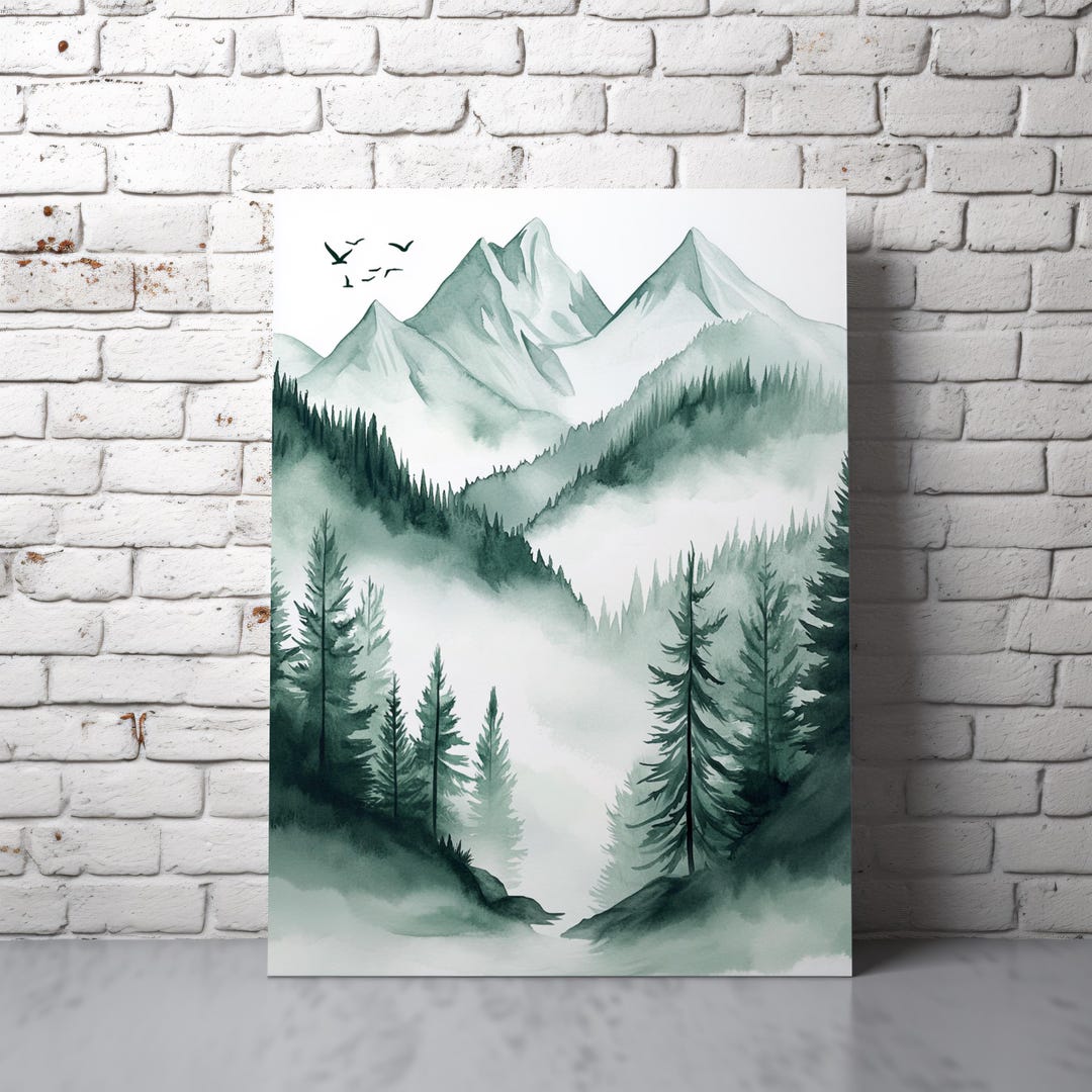 Minimalist Pine Tree Mountain Printable Wall Art - Watercolor Nature ...