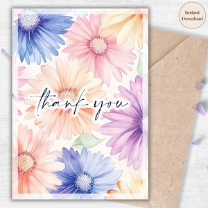 Pastel Daisy Thank You Card – Printable Soft Floral Design for Friends, Teachers, Family, Moms, Loved Ones or Event Guests Appreciation
