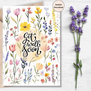 Botanical Field Get Well Soon Card – Hand-Drawn Style Printable with Floral Vibes | Instant Download for Family, Wife, Mom or Loved Ones