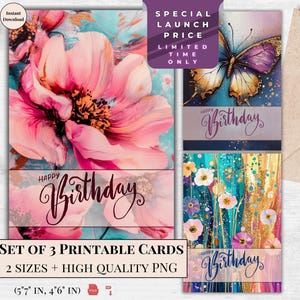Birthday card Artsy Printable greeting cards | Set of 3 designs | Digital download | You are special ECard | Floral Artistic design E-cards