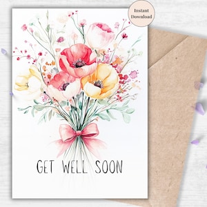 Elegant Watercolor Get Well Card | Printable Encouragement for Friends & Loved Ones | Pastel Blooms for Aunt, Daughter, Mother-in-law or Mom