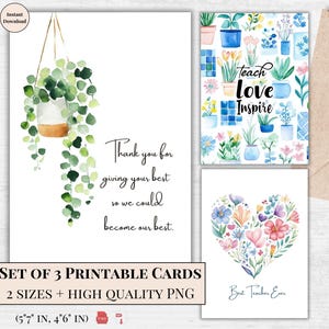 Printable Teacher Tutor Appreciation Cards – Watercolor Floral Thank You Cards for Women Teachers & Tutors – Instant Download + Envelope PDF